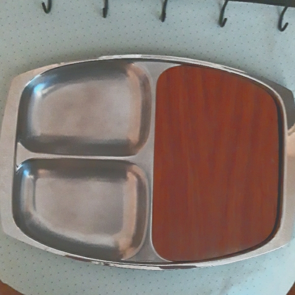 Mid Century Serving Tray with Wood insert - Picture 1 of 3